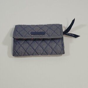 Vera Bradley Quilted Blue Eoro Wallet Small Compact Tri Fold Floral Interior‎